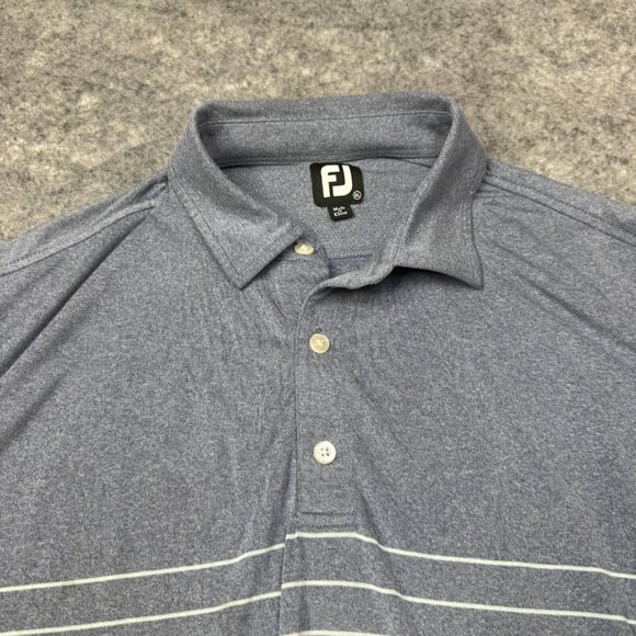 Footjoy Polo Shirt Mens XL Blue Stripe Golf Stretch Collared Button Short Sleeve - Picture 4 of 10
